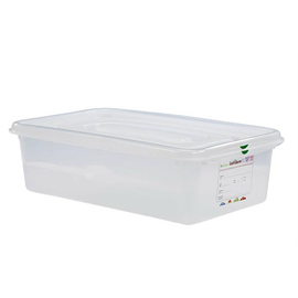 fresh food box | freezing box Gastronox with lid GN 1/1 PP transparent 21 ltr | 530 mm x 325 mm H 150 mm with coding clips product photo