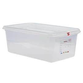 fresh food box | freezing box Gastronox with lid GN 1/1 PP transparent 28 ltr | 530 mm x 325 mm H 200 mm with coding clips product photo