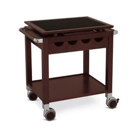 serving trolley oak wood brown  | 2 shelves 700 x 550 mm with cutlery tray marble top product photo