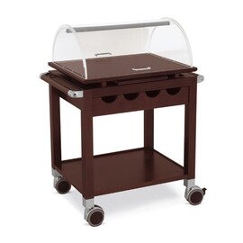 Wooden serving trolley with 2 shelves and cutlery box, with plexiglass dome, color: Wènge product photo