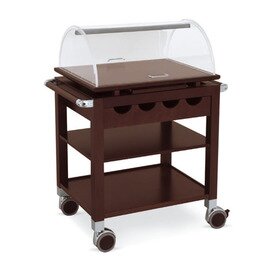Wooden serving car with 3 shelves and cutlery box, with plexiglass dome, color: Wènge product photo