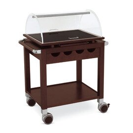 Wooden serving trolley with 2 shelves and cutlery box, with plexiglass dome, upper plate of marble with wooden frame, color: Wènge product photo