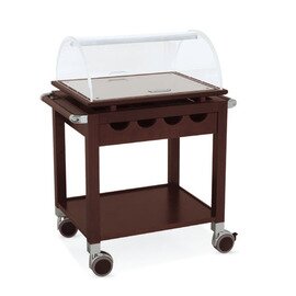serving trolley oak wood brown  | 2 shelves 700 x 550 mm with domed hood with cutlery tray top plate with trough insert product photo