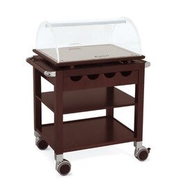 serving trolley oak wood brown  | 3 shelves 700 x 550 mm with domed hood with cutlery tray top plate with trough insert product photo