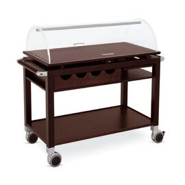 Wooden serving trolley with 2 shelves and cutlery box, with plexiglass dome, dimensions: 120 x 55 x 110 cm, dimensions: 105 x 55 cm, color: Wènge product photo