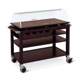 Wooden serving trolley with 3 shelves and cutlery box, with plexiglass dome, width: 120 cm, color: Wènge product photo