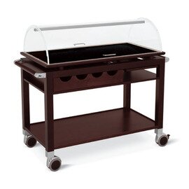 Wooden serving trolley with 2 shelves and cutlery box, with plexiglass dome, upper plate of marble with wooden frame, width: 120 cm, color: Wènge product photo