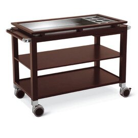 serving trolley wenge coloured  | 3 shelves 1050 x 550 mm with domed hood top plate with trough insert with bottle holder product photo