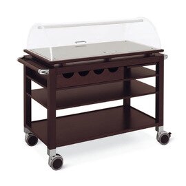 serving trolley wenge coloured  | 3 shelves 1050 x 550 mm with domed hood with cutlery tray top plate with trough insert product photo