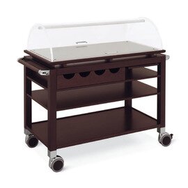 serving trolley oak wood brown  | 3 shelves 1050 x 550 mm with domed hood with cutlery tray top plate with trough insert product photo