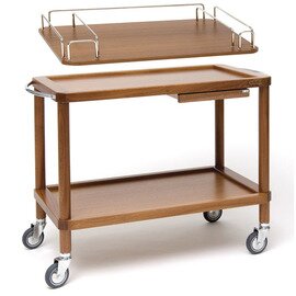 serving trolley Roma walnut coloured  | 3 shelves  | with countertop unit product photo