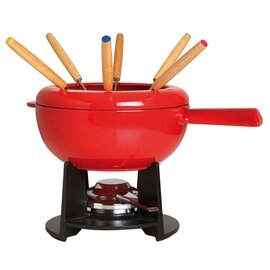 Fondue set, Ø 20 cm, 1,75 l filling capacity, cherry and cream interior colors with fondue pot, 1 ring, 1 rechaud, 6 forks and 1 burner product photo