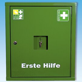 first aid cabinet EUROSAFE thin sheet metal green  L 490 mm  B 200 mm  H 560 mm product photo