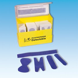 plaster dispenser box|130 plasters|notepad plastic yellow  L 160 mm  B 57 mm  H 122 mm product photo