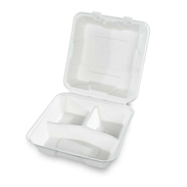 Menu folding box | 3 compartments white sugarcane fibers | disposable | 2 x 100 pieces product photo