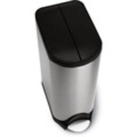 Narrow tread waste bin with butterfly cover, stainless steel, matt, black, plastic inner bucket, 30 l, dimensions: 45 x 26 x H 66,7 cm product photo