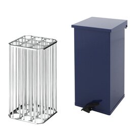 Fire-resistant kicking dustbin with damping lid &quot;Carro-Kick&quot;, aluminum, blue with insert for cup, round product photo