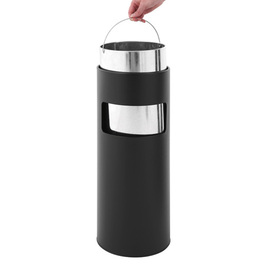 wastepaper basket with ashtray metal black matt round product photo  S