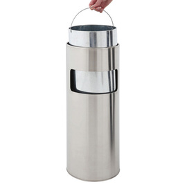 wastepaper basket with ashtray stainless steel matt round product photo  S