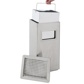 wastepaper basket with ashtray stainless steel matt rectangular product photo  S