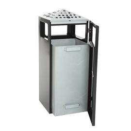 wastepaper basket with ashtray Pyramide steel black | silver | peak perforated product photo  S