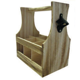 bottle carrier wood for 6 bottles, with opener | 250 mm x 170 mm product photo