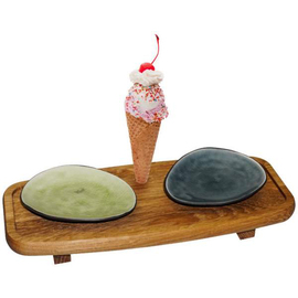 dessert bench | serving board wood | with ice waffle opening with 2 bowls | 360 mm x 150 mm H 50 mm product photo