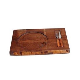 CLEARANCE | pan coaster Rustikal wood dark  | pans cutout Ø 240 mm  | cutlery recess 450 mm  x 330 mm product photo