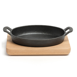 mini serving pan with a wooden coaster • cast iron | 180 mm x 126 mm H 35 mm | 2 handles product photo