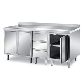cabinet table | 2000 mm x 700 mm H 870 mm with 3 drawers with 3 wing doors | upstand product photo
