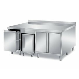 cabinet table 2200 mm  x 700 mm  H 850 mm with condiment container with 1 large drawer with 2 wing doors | upstand product photo