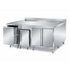 cabinet table | 2200 mm x 700 mm H 870 mm with condiment container with 1 large drawer with 2 wing doors | upstand product photo