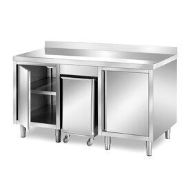 cabinet table | 1500 mm x 700 mm H 870 mm with condiment container with 2 wing doors | upstand product photo
