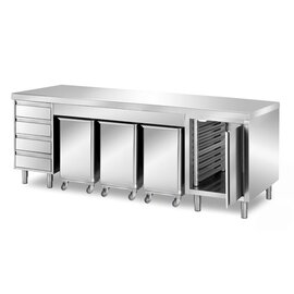 cabinet table 2300 mm  x 800 mm  H 850 mm with 3 ingredient containers with 4 drawers with 1 wing door product photo