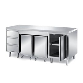 cabinet table 2000 mm  x 700 mm  H 850 mm with 2 ingredient containers with 3 drawers with 1 wing door product photo
