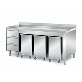 cabinet table 2000 mm  x 700 mm  H 850 mm with 3 ingredient containers with 3 drawers | upstand product photo