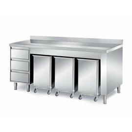 cabinet table | 2000 mm x 700 mm H 870 mm with 3 ingredient containers with 3 drawers | upstand product photo