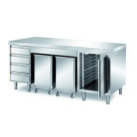 cabinet table 2000 mm  x 800 mm  H 850 mm with 2 ingredient containers with 4 drawers with 1 wing door product photo