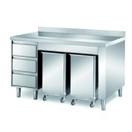 cabinet table | 1500 mm x 700 mm H 870 mm with 2 ingredient containers with 3 drawers | upstand product photo