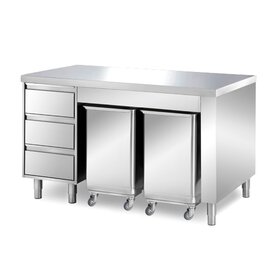 cabinet table | 1500 mm x 700 mm H 870 mm with 2 ingredient containers with 3 drawers product photo