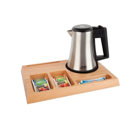 welcome tray B-TRAY-SIGNUM wood natural-coloured with electric kettle STAR-EUR product photo