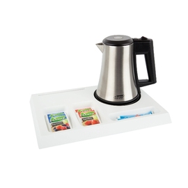welcome tray B-TRAY-SIGNUM wood white with electric kettle STAR-EUR product photo