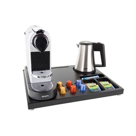 welcome tray SUPREME MDF blackish brown with electric kettle STAR-EUR product photo