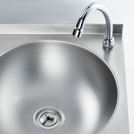 Knee-operated hand wash basin, including faucet, wall-mounted, 400 mm x 400 mm x 225 mm (W x D x H) product photo  S