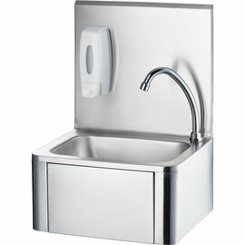 Knee-operated hand wash basin, including faucet and soap dispenser, wall-mounted, 400 mm x 330 mm x 570 mm (W x D x H) product photo