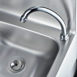 Knee-operated hand wash basin, including faucet and soap dispenser, wall-mounted, 400 mm x 330 mm x 570 mm (W x D x H) product photo  S