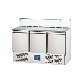 Starline pizza table with cooling top and glass cover, 3 doors, 8x GN 1/6 product photo
