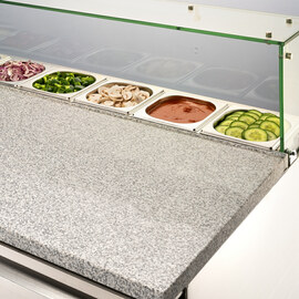 Starline pizza table with cooling top and glass cover, 3 doors, 8x GN 1/6 product photo  S