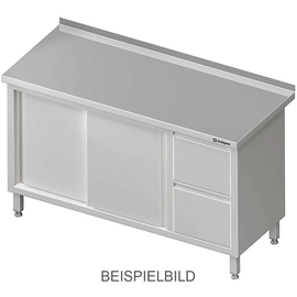 Work cabinet with sliding doors, 1200x700x850 mm, with 2 drawers on the left, with upstand, welded product photo