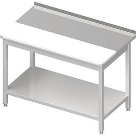 Work table with base, 800x700x850 mm, with flush-mounted PE cutting board, with upstand, welded product photo